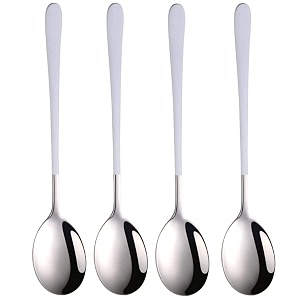 soup spoons colorful 304 stainless steel soup spoon long handle dessert scoop for rice porridge salad table spoons dinnerware tableware table spoons flatware cutlery pack - white - 4
