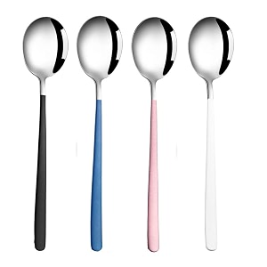 soup spoons colorful 304 stainless steel soup spoon long handle dessert scoop for rice porridge salad table spoons dinnerware tableware table spoons flatware cutlery pack - mix - 4