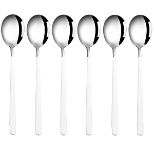 soup spoons colorful 304 stainless steel soup spoon long handle dessert scoop for rice porridge salad table spoons dinnerware tableware table spoons flatware cutlery pack - white - 6