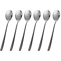 Soup Spoons Colorful 304 Stainless Steel Soup Spoon Long Handle Dessert Scoop for Rice Porridge Salad Table Spoons Dinnerware Tableware Table Spoons Flatware Cutlery (Pack - Black - 6)