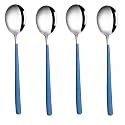 Soup Spoons Colorful 304 Stainless Steel Soup Spoon Long Handle Dessert Scoop for Rice Porridge Salad Table Spoons Dinnerware Tableware Table Spoons Flatware Cutlery (Pack - Blue - 4)