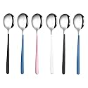 Soup Spoons Colorful 304 Stainless Steel Soup Spoon Long Handle Dessert Scoop for Rice Porridge Salad Table Spoons Dinnerware Tableware Table Spoons Flatware Cutlery (Pack - Mix - 6)