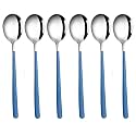 Soup Spoons Colorful 304 Stainless Steel Soup Spoon Long Handle Dessert Scoop for Rice Porridge Salad Table Spoons Dinnerware Tableware Table Spoons Flatware Cutlery (Pack - Blue - 6)