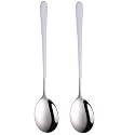 Soup Spoons Colorful 304 Stainless Steel Soup Spoon Long Handle Dessert Scoop for Rice Porridge Salad Table Spoons Dinnerware Tableware Table Spoons Flatware Cutlery (Pack - White - 2)