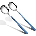 Soup Spoons Colorful 304 Stainless Steel Soup Spoon Long Handle Dessert Scoop for Rice Porridge Salad Table Spoons Dinnerware Tableware Table Spoons Flatware Cutlery (Pack - Blue - 2)