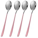 Soup Spoons Colorful 304 Stainless Steel Soup Spoon Long Handle Dessert Scoop for Rice Porridge Salad Table Spoons Dinnerware Tableware Table Spoons Flatware Cutlery (Pack - Pink - 4)