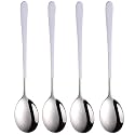 Soup Spoons Colorful 304 Stainless Steel Soup Spoon Long Handle Dessert Scoop for Rice Porridge Salad Table Spoons Dinnerware Tableware Table Spoons Flatware Cutlery (Pack - White - 4)