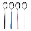 Soup Spoons Colorful 304 Stainless Steel Soup Spoon Long Handle Dessert Scoop for Rice Porridge Salad Table Spoons Dinnerware Tableware Table Spoons Flatware Cutlery (Pack - Mix - 4)