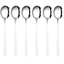 Soup Spoons Colorful 304 Stainless Steel Soup Spoon Long Handle Dessert Scoop for Rice Porridge Salad Table Spoons Dinnerware Tableware Table Spoons Flatware Cutlery (Pack - White - 6)