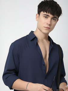 WE KAIKA Men Solid Casual Dark Blue