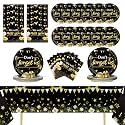 We Will Miss You Party Decorations Serve 24 Guests Going Away Party Disposable Plates Napkins Tablecloth Farewell Dinner Tableware Black and Gold Goodbye Party Supplies for Leaving Retirement Party