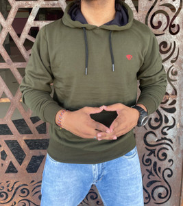 we perfect men full sleeve solid hooded sweatshirt