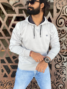 we perfect men full sleeve solid hooded sweatshirt