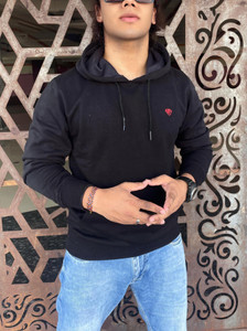 we perfect men full sleeve solid hooded sweatshirt