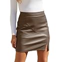 We1Fit Womens Faux Leather Skirt High Waisted Bodycon Pencil Mini Skirts with Shorts