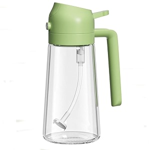 we3 oil spray bottle oil dispenser and vinegar sprayer with nozzle 2-in-1 glass kitchen cooking oil preparation dispensers for air fryer grill salads bread dipping fryinggreen_450ml