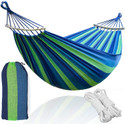 We3 Portable Beach Swing Bed with Hardwood Spreader Bar Tree Hanging Outdoor Indoor Cotton Hammock