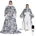 Wearable Heated Blanket, Luxury Faux Fur & Sherpa Electric Throw Blanket with Sleeves, Foot Pockets, Heated Robe for Women Men Gift, 3 Heat Levels & 12H Timer, ETL & FCC Certified, 52"x 72" Grey White