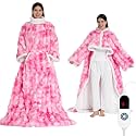 Wearable Heated Blanket, Luxury Faux Fur & Sherpa Electric Throw Blanket with Sleeves, Foot Pockets, Heated Robe for Women Men Gift, 3 Heat Levels & 12H Timer, ETL & FCC Certified, 52"x 72" Pink