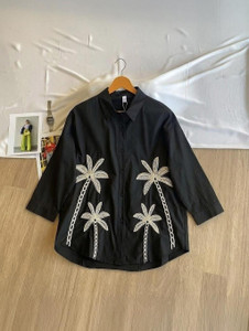 weaRial Women Embroidered Casual Black Shirt