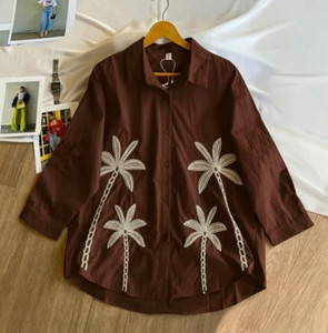weaRial Women Embroidered Casual Brown Shirt