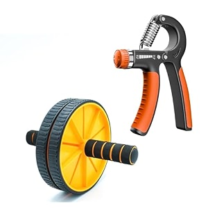 wearslim professional double wheel ab roller with hand strengthener non-slip handles abdominal workout wheel amp hand grip exerciser adjustable resistance 10-40 kg - multicolor