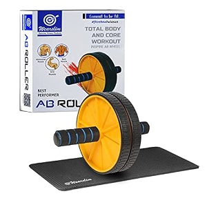 wearslim professional non-slip handles double wheel ab roller with knee mat abdominal workout equipment for men and women exercise - yellow
