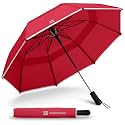 Weatherman Premium Collapsible Travel Umbrella - Windproof, Compact, Easy Auto Open - Resists Up to 55 MPH Winds - Perfect for Rain, Wind, Backpack, Car - Folding Umbrella (Red)