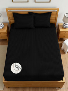 weave  dcor microfiber queen fitted elastic 300 tc striped 1 bedsheet with 2 pillow covers