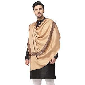 weavers villa men39s woven border beige woolen lohishawl 5034 x 10034