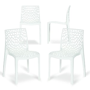 web armless designer plastic outdoor chair  iso certified company milky white set of 4