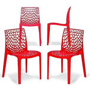 rw rest well web designer plastic chair for home office and restaurant and cafearmless chair for dining room heavy duty outdoor plastic chair  designer balcony chair red set of 4