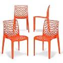 Web Designer Plastic Chair for Home, Office and Restaurant and Cafe|Armless Chair for Dining Room (Orange, Set of 4)