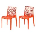 Web Designer Plastic Chair for Home, Office and Restaurant and Cafe|Armless Chair for Dining Room| Heavy Duty Outdoor Plastic Chair | Designer Balcony Chair (Orange, Set of 2)