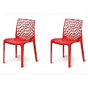 Web Armless Designer Plastic Outdoor Chair | ISO Certified Company (Red, Set of 2)