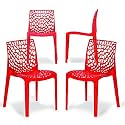 RW REST WELL Web Designer Plastic Chair for Home, Office and Restaurant and Cafe|Armless Chair for Dining Room| Heavy Duty Outdoor Plastic Chair | Designer Balcony Chair (Red, Set of 4)