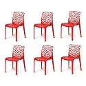 Web Armless Designer Plastic Outdoor Chair | ISO Certified Company (Red, Set of 6)
