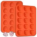 Webake Brain Chocolate Mold, Bite Size Halloween Brain Silicone Molds 15-Cavity for Halloween Plaster, Chocolate, Candy, Jello, Cupcake, Treats, Pack of 2