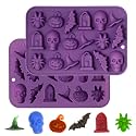 Webake Halloween Candy Chocolate Molds 3D, 18-Cavity Halloween Silicone Molds Shaped with Skull Pumpkin Witch Hat Bat Spider Tombstone for Plaster Baking Chocolate Jelly Gummy Dessert (2 PACK)