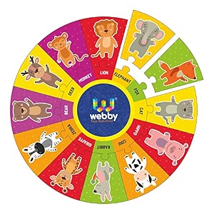 webby animal wooden round jigsaw floor puzzle 13 pcs