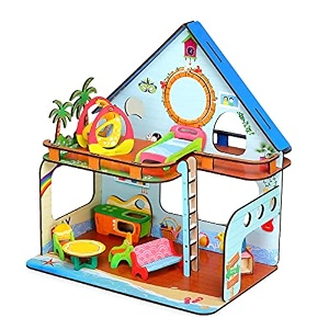 webby beachvilla the weekend escape all side play doll house for girls amp boys diy paint wooden doll house toy with furniture for kids 0 pieces