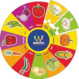 webby vegetables wooden round jigsaw puzzle 13 pcs
