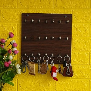 webelkart wooden premium key chain wall hanging key holder- 21 hooks brown