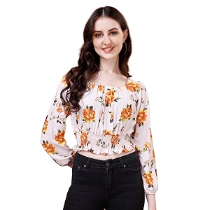 Wedani Womens Casual Foral Print Puff Sleeve