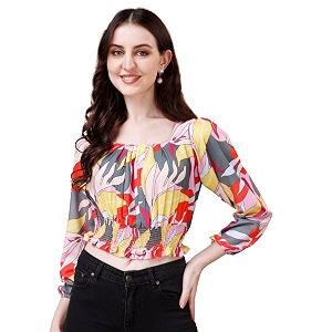 Wedani Womens Casual Foral Print Puff Sleeve