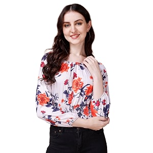 Wedani Womens Casual Foral Print Puff Sleeve