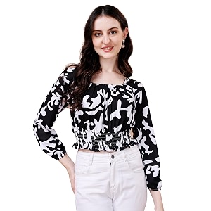 Wedani Womens Casual Foral Print Puff Sleeve