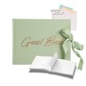 Wedding Guest Book with Keepsake Pocket & Satin Bow Closure Linen Hardcover