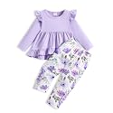 Weebaby Baby Girl Clothes Infant Toddler Girl Clothing Ruffle Shirt High Low Top Floral Allover Pant Little Girls Clothes