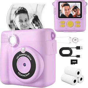 weefun kids camera - instant print camera 1080p 24 inch screen digital children video camcorder with 16x digital zoom 32gb tf card included - purple